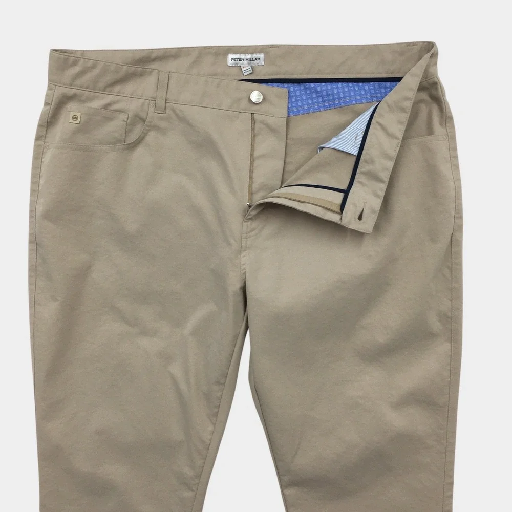 Peter Millar EB66 Performance Five Pocket Pants Khaki Tan Mens 40x32 Golf Pants